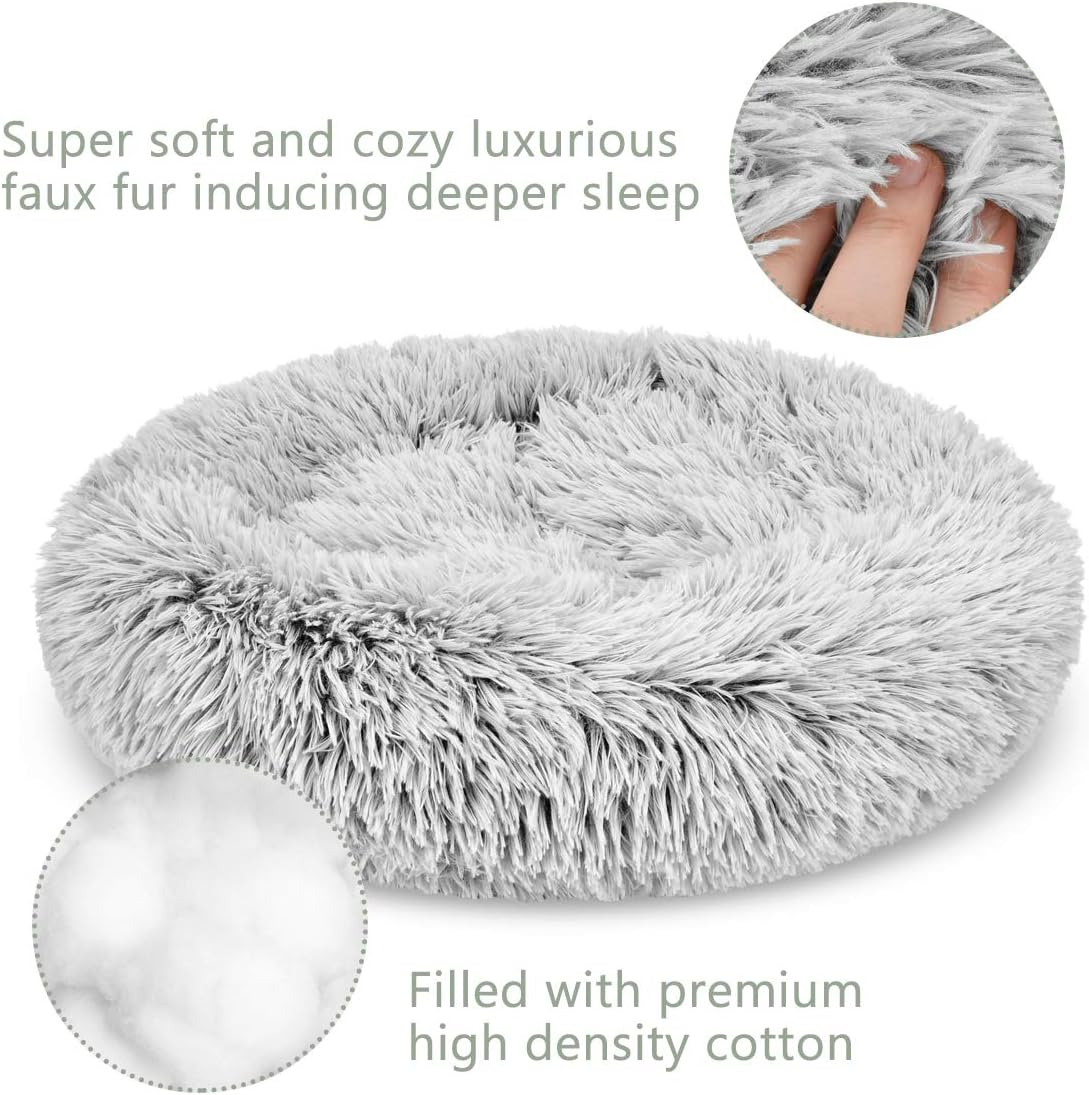 GASUR Dog Bed Cat Beds Donut, Soft Plush Round Pet Bed Small Mini Medium Size Calming Bed, Self Warming Winter Indoor Snooze Sleeping Kitten Bed Puppy Kennel (2020", Frost) : Kitchen & Dining