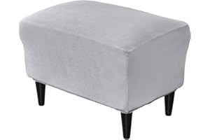 PENDEJATO Stretch Ottoman Covers, Velvet Ottoman Slipcover Rectangle Storage Stool Cover Footstool Slipcover for Living Room Furniture Protector (Light Grey)