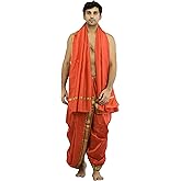 Ready to Wear Dhoti and Angavastram Set with Woven Golden Border - Art Silk