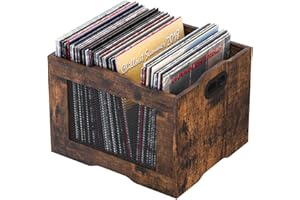 PAG-Mass Vinyl Record Storage Crate, Stackable LP Record Display Shelf, Heavy Duty Wood Organizer Box for Records Collector/Store/Home/Office/School/Artistic Space/Garage/Warehouse, Brown