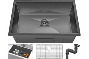 YITAHOME Black Kitchen Undermount Sink 32in Single Bowl 16 Gauge Stainless Steel Nano Gunmetal Black Sink with Accessories for Workstation, Prep Kitchen, Bar 32 x 19 x 10in