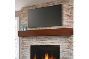 Beneouya Honey Oak Fireplace Mantel Shelf 72" - 8 Inch Deep Rustic Solid Wood Floating Shelf, Wall Mounted Farmhouse Display Shelf with Hollow Design-72Lx8Wx6D inches