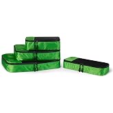 Amazon Essentials 4-Piece Packing Cubes Travel Accessories Set, Luggage Organizer with Double Zipper, Mesh Top, Space-Saving for Suitcases, Small/Medium/Large/Slim, Green (Previously Amazon Basics)