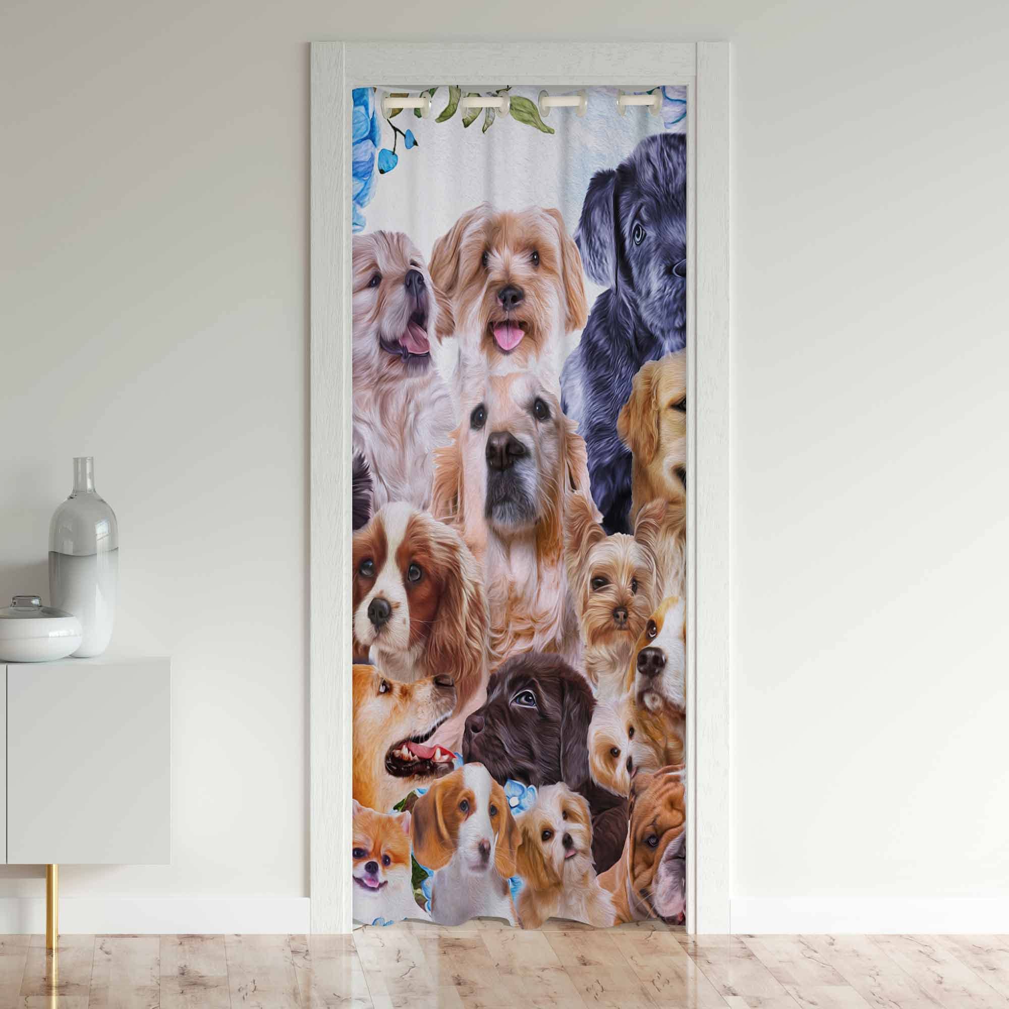 Loussiesd Cute Dog Blackout Curtains Window Animals Treatments Doorway Curtain Room Darkening Puppy Dog Floral Thermal Insulated Blackout Curtains for Doors with Windows 86x203cm 1 Panel
