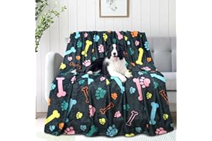 REZUTAN Blankets for Dogs, Dog Blankets for Large Dogs, Medium Dog Blanket Super Soft Fluffy Premium Fleece Pet Blanket Flannel Throw for Dog Puppy Cat Paw Blanket,Black Grey,50x60 inch