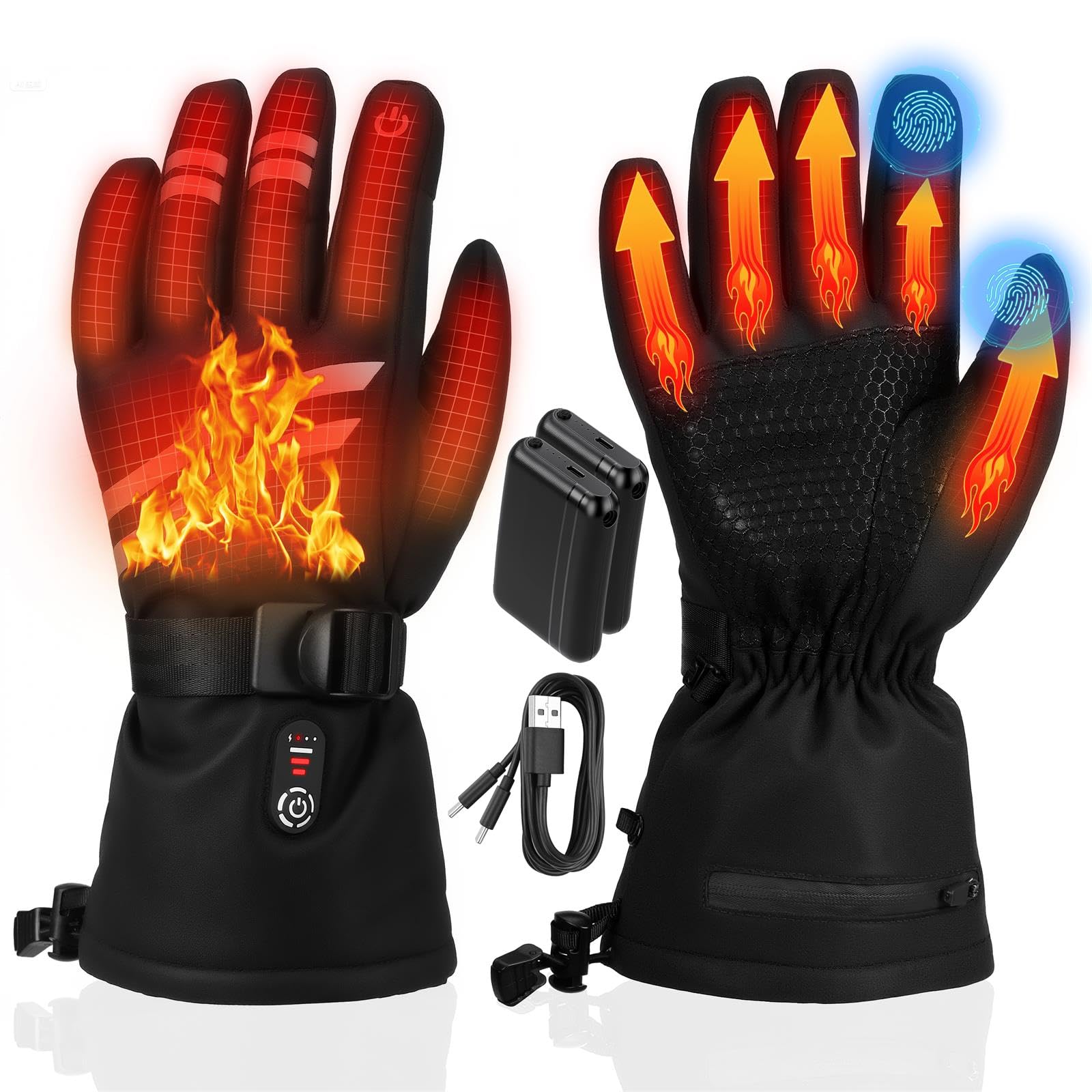 Photo 1 of **NON FUNCTIONAL** Electric Heated Gloves with 2600mAh Rechargeable Batteries 3 Levels 7.6V Fast Heating Hand Warmers for Women Men Winter Skiing Hiking Snowmobile Motorcycle Snowboard Hunting Outdoor Sports Working