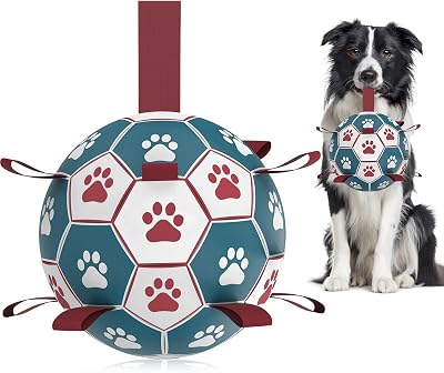 HETOO Dog Soccer Ball Interactive Tug of War Water Toy 6 Inch Blue Red