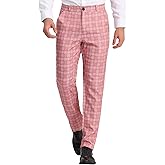 Lars Amadeus Men's Plaid Dress Pants Flat Front Regular Fit Business Checked Trousers