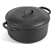 6-Quart Pre-Seasoned Cast Iron Dutch Oven Pot with Lid and Dual Handle,for Baking Bread,Soup,Deep Frying,Braising,Stew,Campfi