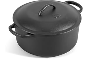 6-Quart Pre-Seasoned Cast Iron Dutch Oven Pot with Lid and Dual Handle,for Baking Bread,Soup,Deep Frying,Braising,Stew,Campfi