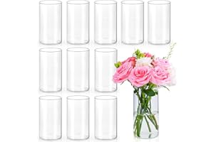 UPBUD 6 Inch Glass Cylinder Vases for Centerpieces | 12Pcs Clear Small Flower Vase for Wedding Decorations, Floating Candle Vases in Bulk, Hurricane Candle Holders for Table, Home Décor