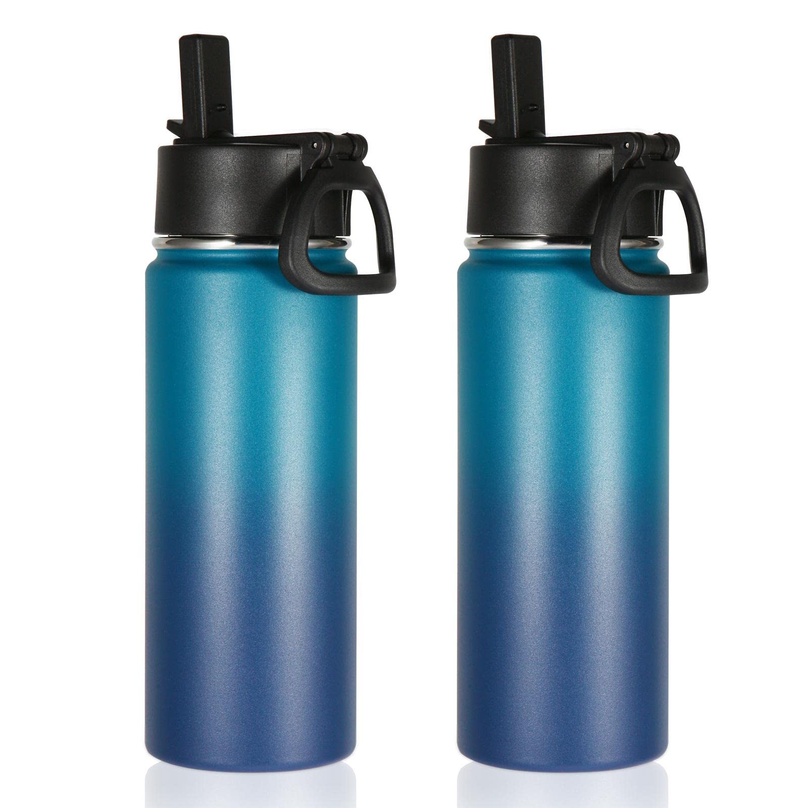 Volhoply 18oz Insulated Water Bottle 2 Pack, Multipack Kids Stainless Steel Water Bottles with Straw Lid, Double Wall Vacuum Metal Bottle (Dark Night,2 Pack)