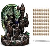 Dragon Backflow Incense Burner, Waterfall Incense Burner Mountain Backflow Incense Holder,Resin Castle and Dragon,Includes 60 Sandalwood Cones and Tweezers,for Home Decoration and Relaxation