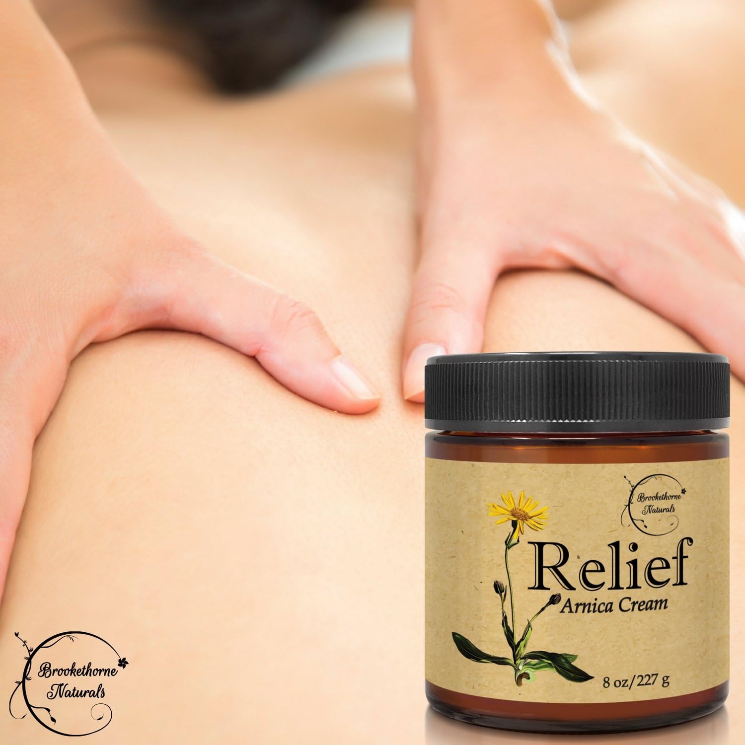 Relief Arnica Cream – Enriched with Lemongrass, Eucalyptus & Rosemary Essential Oils – All Natural Massage Lotion for Sore Muscles & Stiffness. Perfect for Massage Therapy by Brookethorne Naturals: Health & Personal Care