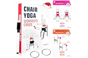 COARVXA Chair Yoga Workouts for Women-58 Exercise Cards with Chair Yoga，ncludes 4-Week Challenge,2 Rings& Dry-Erase for Easy Organization-Home, Gym or Studio (Red)