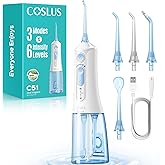 COSLUS C51 Portable Water Flosser for Teeth: 3 Modes & 6 Pressure Settings with Jet Mode Water Dental Pick for Orthodontic, Braces, Sensitive Gums, Compact for Travel, 300ML for Multiple Users, White