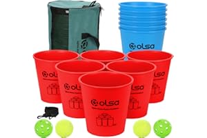 OLSA Yard Pong Outdoor Games, Giant Yard Pong Games with 12 Buckets, Balls, Strength Carrying Bag for Beach Camping Lawn Back