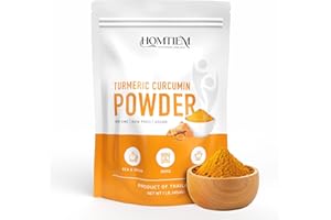 HOMTIEM Organic Turmeric Root Powder, 8 Oz (227g), Vegan Premium Superfood Spice and Natural Source of Curcumin, Ideal for Golden Milk, Smoothies, Teas, Curries and Everyday Cooking, Non-GMO, Gluten-Free, No Additives