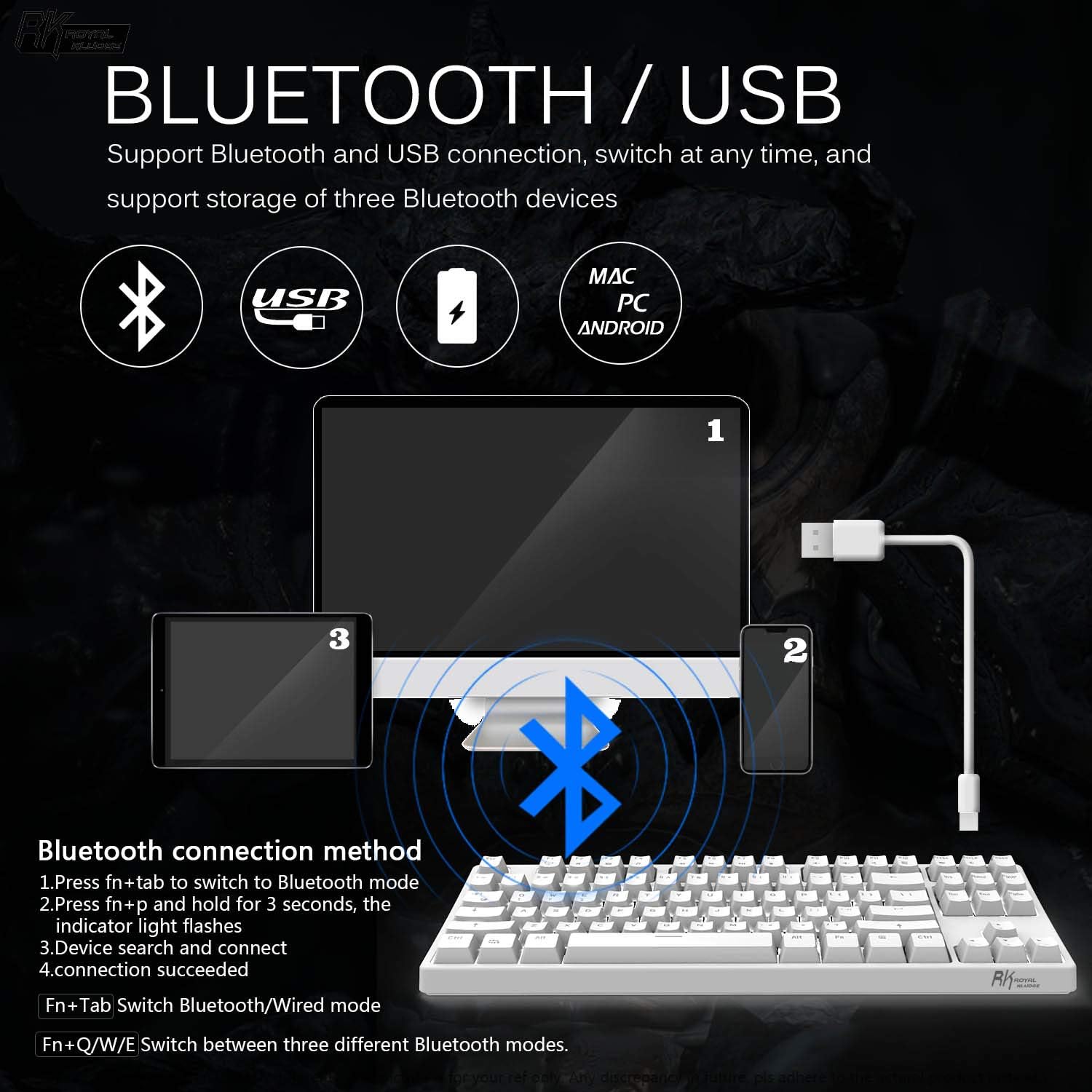 Amazon Rk Royal Kludge 987メカニカルキーボード 87キー白色ledバックライトusbケーブル ワイヤレス Bluetoothキーボード ホワイト ブルースイッチ Rk Royal Kludge キーボード マウス 入力機器 通販