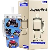 MigongBoyi 20-OZ Insulated Water Bottle,Insulated Stainless Steel Tumbler,Reusable Cold Drink Thermos,BPA-Free, Double-Wall Stainless Steel Water Bottle (Light blue-Monster truck, 20, Fluid Ounces)