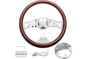 SOMUSEN 15" Car Wood Grain Steering Wheel Universal Girl Pattern Style Grant Classic Wood Steering Wheel with Horn Button