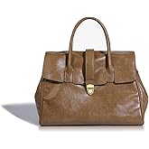 QTKJ Tote Bag for Women, Leather Shoulder Bag, Vintage Handbags Suitable for Important Occasions, Work, Travel(Khaki)