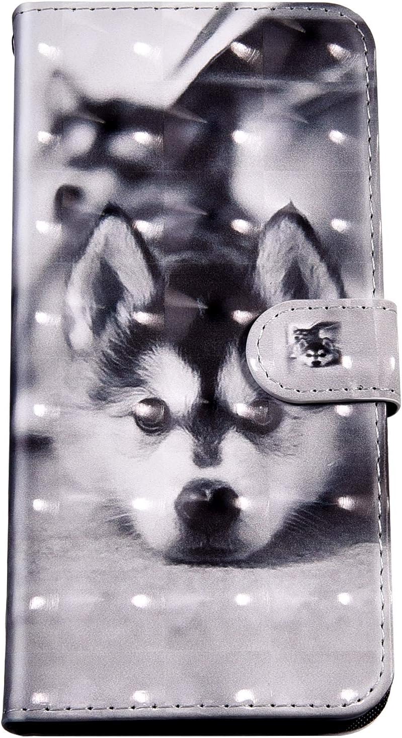 Felfy Compatible with Redmi 5 Plus Case Leather Flip Wallet Phone Case,Compatible with Redmi 5 Plus Flip Case Cover Flower Dog Wolf Cat Fashion Pattern Leather Case with Magnetic and Card Slot