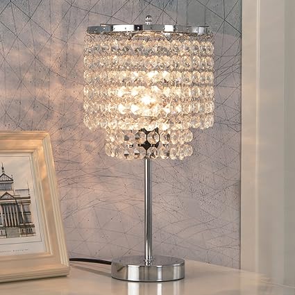 Sevetilka Modern Style Chrome Finish Base Crystal Beads Table Lamp
