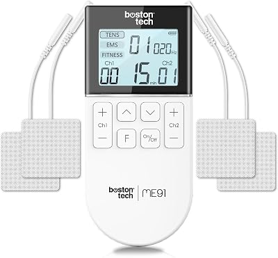 ® Electro estimulador Muscular | 3 en 1: TENS + EMS + Fitness | Alivio eficaz del Dolor + Entrenamiento | 2 Canales + 50 Modos + 16 Niveles de Intensidad + Incluye Estuche + 4 Electrodos