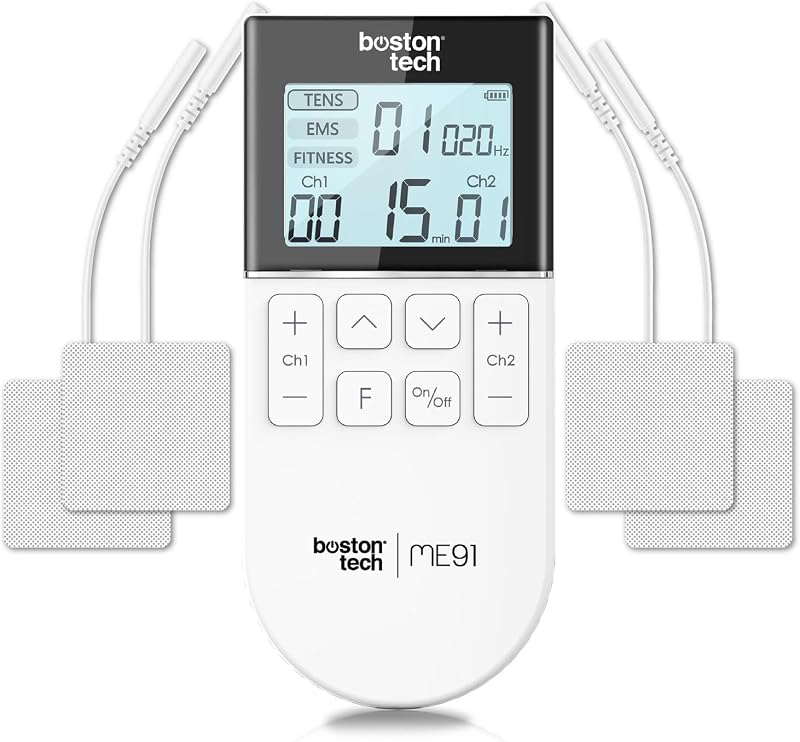 ® Estimulador Eletromuscular | 3 em 1: TENS + EMS + Fitness | Alívio eficaz da dor + Treino | 2 canais + 50 modos + 16 níveis de intensidade + inclui caixa + 4 eletrodos