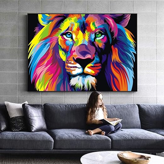 Kdjshhs Pintura Acuarela Leon Arte De La Pared Lienzo Animales
