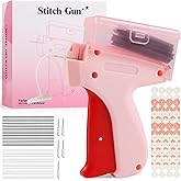 Rudnia Stitch Gun for Clothes, Tagging Gun for Clothing, Stitchy Micro Stitch Gun with Case, Includes 5 Needles, 500 Black & 500 White Micro Fasteners, 100 Silicone Stickers (Pink)