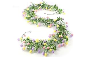 2026 NEW 2PCS 6.9ft Easter Egg Garland for Mantle, Spring Decor with Pastel Eggs & Flowers, Artificial Greenery & Berries, Ea