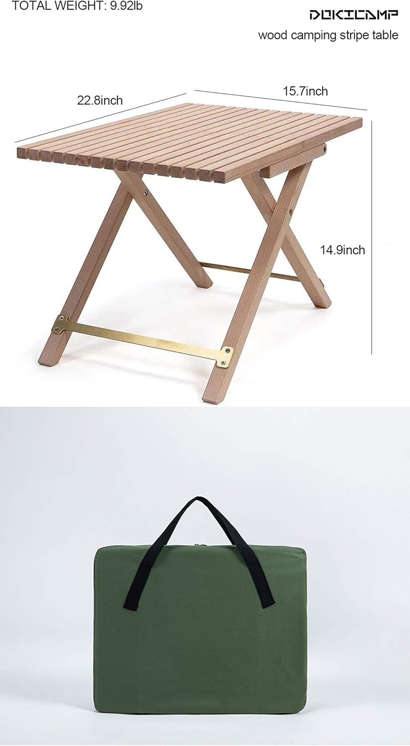 DOKICAMP Stripe Table Camping Table Folding Wood Table Portable Picnic Easy to Fold and Carry Single (Beech): Kitchen & Dining