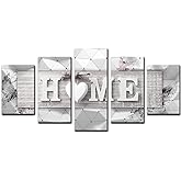 AWLXPHY Decor Home Decoration Wall Art Canvas for Living Room Framed Painting Pink and Grey 5 Panels Modern Still Life Love Stretched Artwork 3D Giclee (Grey, W60 x H30, Framed)