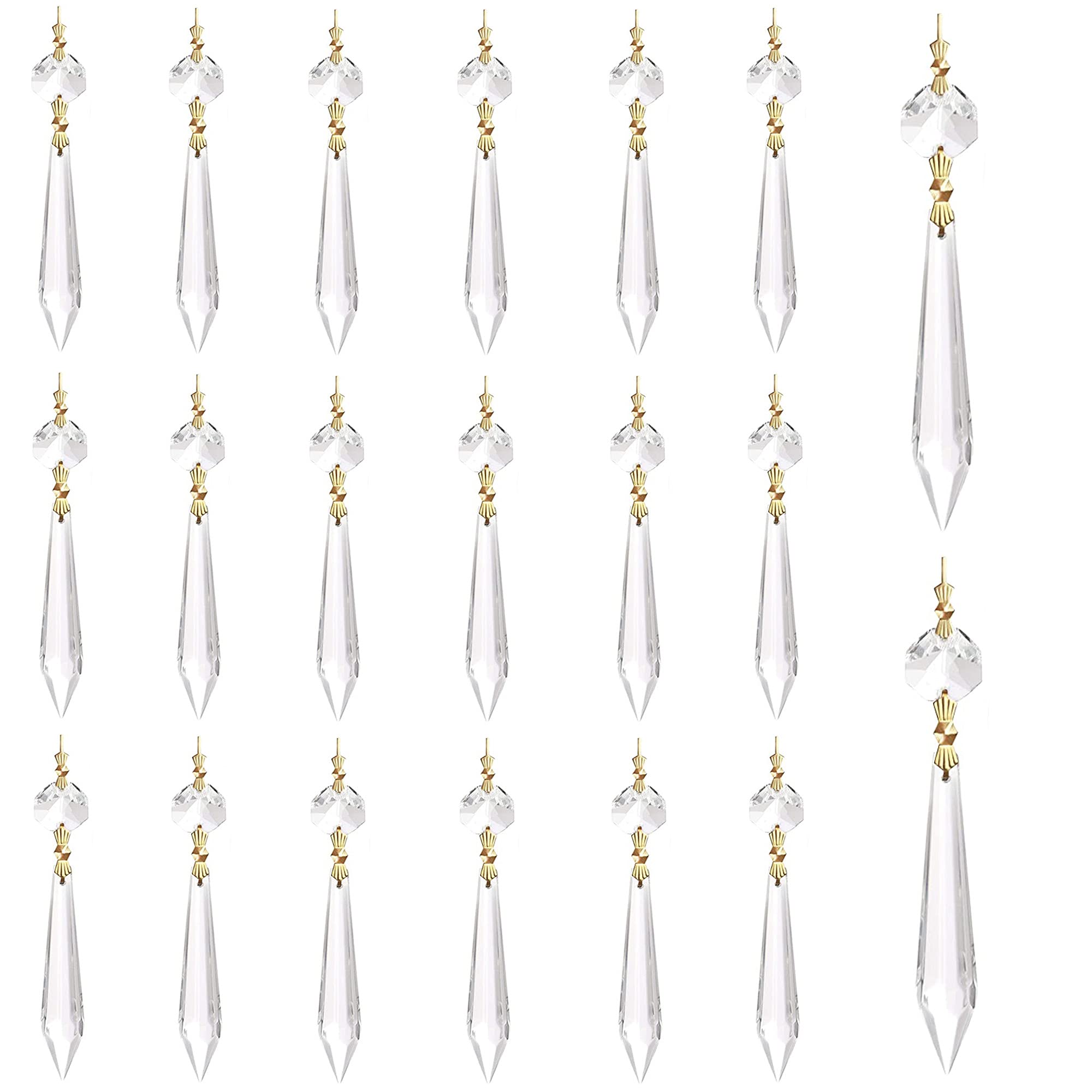 20 Pieces Prisms Pendants Parts Chandelier Ceiling Light Droplet Prism Bead Gems Bead Curtain Clear Teardrop Acrylic Clear Crystal Strands for Curtain Lamp Vase Garden Christmas Wedding Decor 38mm