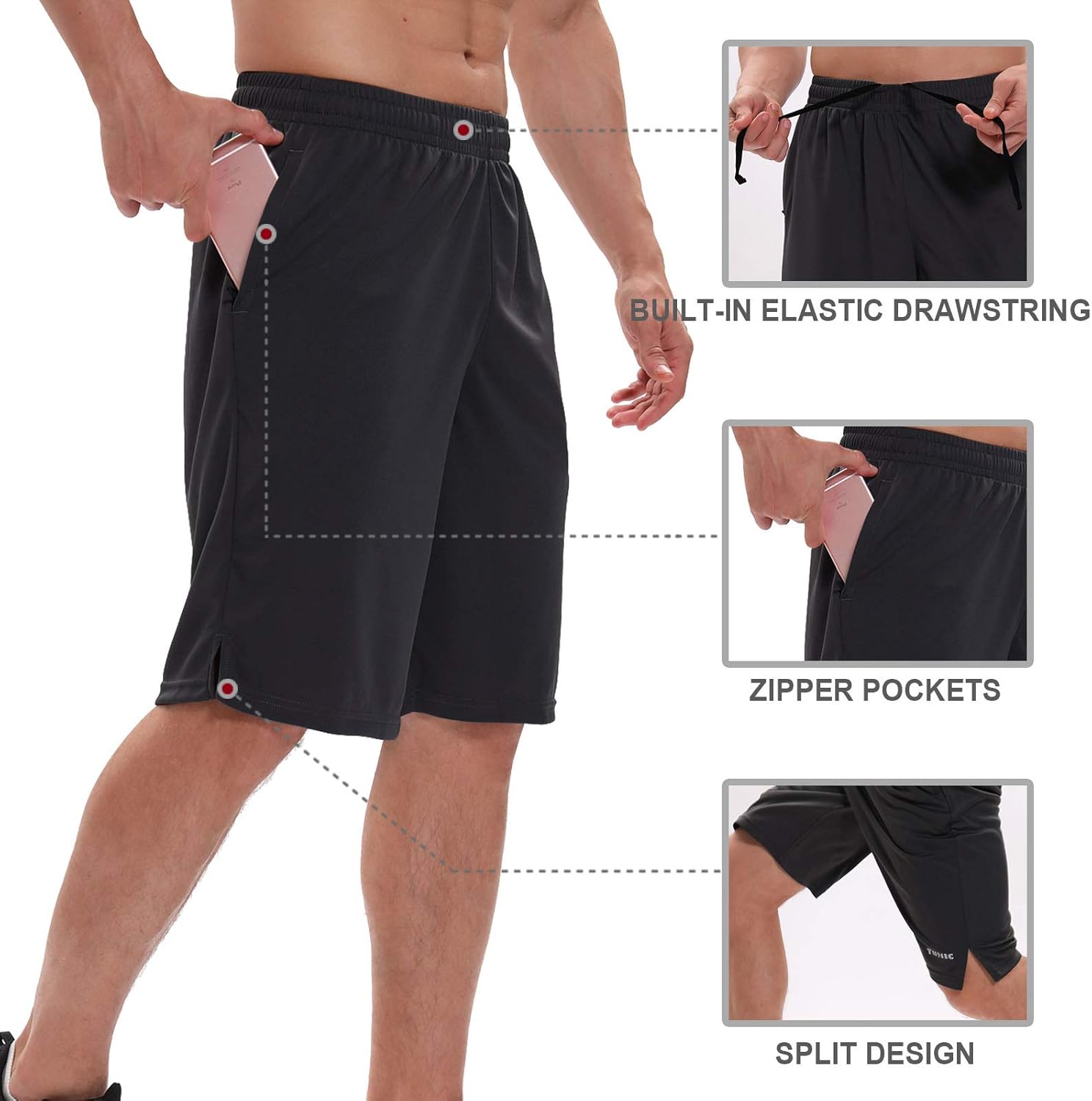 Tomic Men's Athletic Basketball Shorts mesh Loose-Fit Performance Sports Workout Training Shorts Zipper Pockets: Clothing