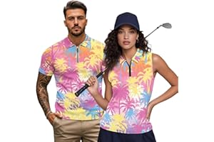 INSTANTARTS Couple Matching Outfit Mens Golf Shirts 1/4 Zip Up Quick-Dry Workout Tops and Sleeveless Golf Shirts for Women