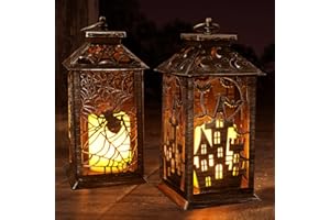 SHYMERY Halloween Lantern,14" Halloween Decorations for Home,Vintage Halloween Decor Lantern with Timer,Last 20 Days Longer Candle Lantern for Indoor,Outdoor, Bathroom, Kitchen,Paritie Decor