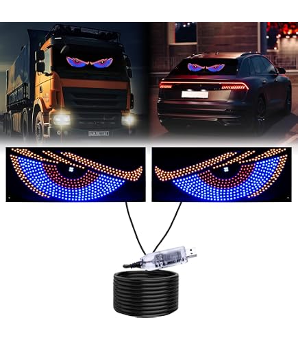 Feux LED Œil De Démon Pour Voiture - USB, 11 Modes, Pour Pare-brise Avant/Arrière, Avertissement