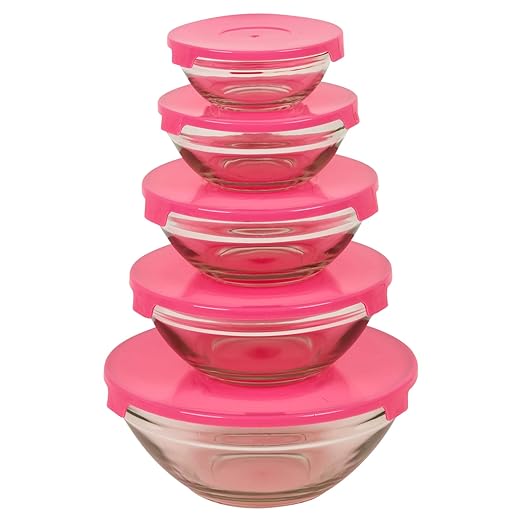 Juego de 5 cuencos de cristal con tapas, para almacenamiento de ...