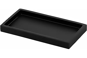 Oyydecor Bathroom Vanity Tray, 7.8 x 4 inch Resin Dresser Tray Jewelry Cosmetic Tray for Perfume Candle Small Plant Home Decor, Kitchen Sink Countertop Organizer Tray for Soap Towel (Matte Black)