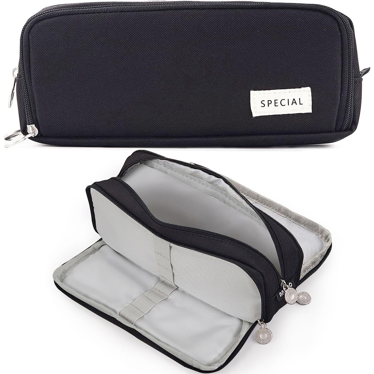 MAMUNU Pencil Case Large Pencil Cases for Girls Boys Big Capacity Pencil Pouch with 3 Compartments School Stationary Office Storage Makeup Bag for Teenage Adults Women Men (Black)