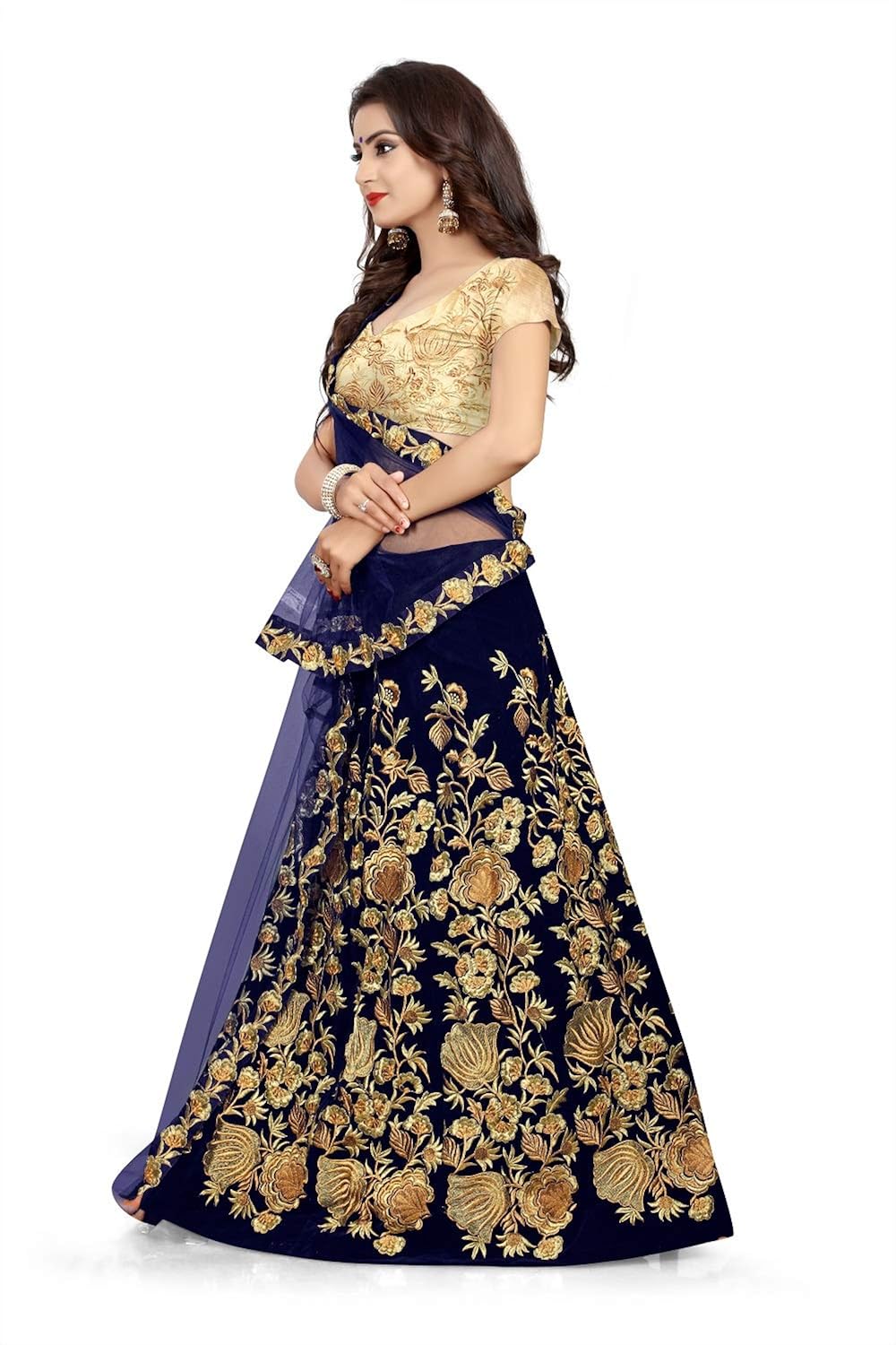 ethnic vila sripal velvet lehenga choli for women (sreee4322,blue,free size)