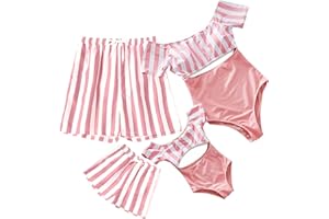 IFFEI Family Matching Swimwear One Piece Bathing Suit Striped Hollow Out Monokini Mommy and Me Beachwear