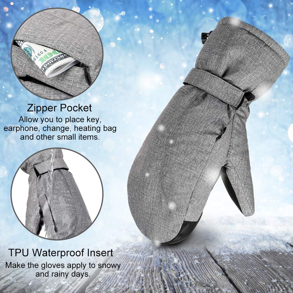 Vbiger Ski Handschuhe Warme Winter Handschuhe Lässige Outdoor Sports Handschuh Verdickte Kalt Wetter Handschuhe Winddichte Winter Snowboard Handschuhe für Männer und Frauen, Grau