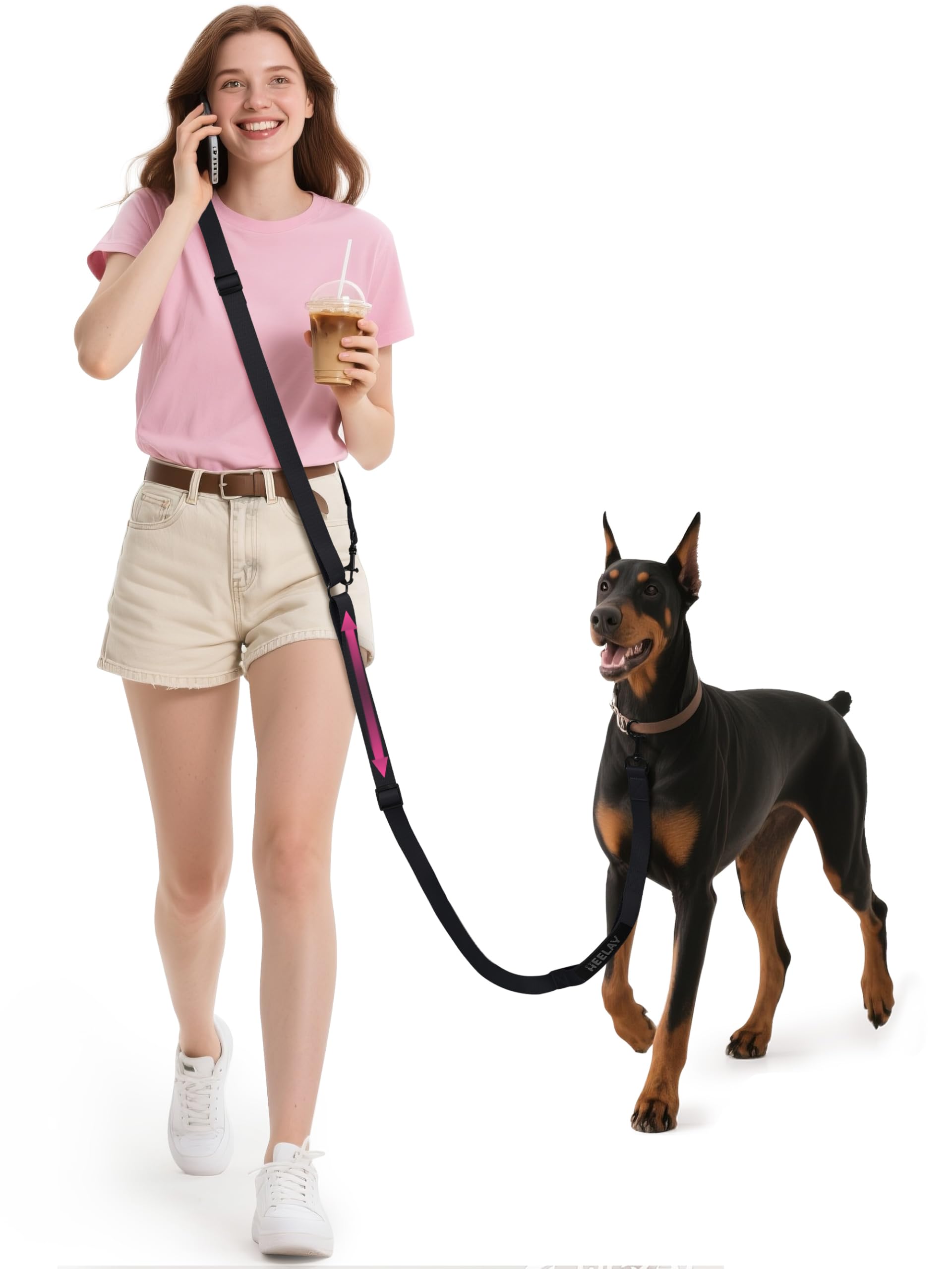 Photo 1 of Heelay Hands Free Dog Leash, Dual-Zone Adjustment Multifunctional Crossbody Dogs Leash, 10.1ft Long Waist Belt for Medium Small Dog Black