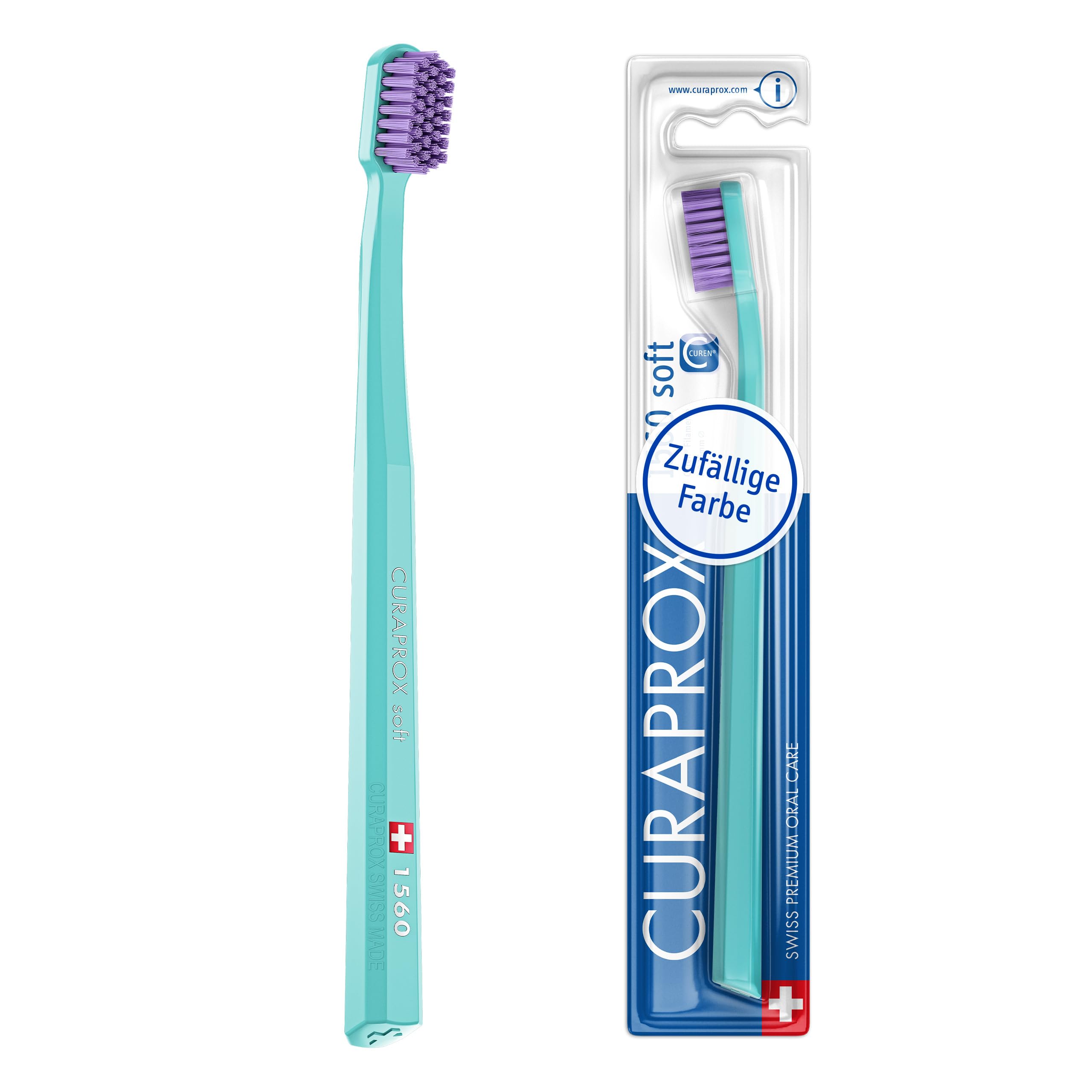 Curaprox CS 1560 Soft Toothbrush – Firmer Brushing Experience | Gentle Plaque Removal for Adults | Single Pack, Random Color | Made in Switzerland