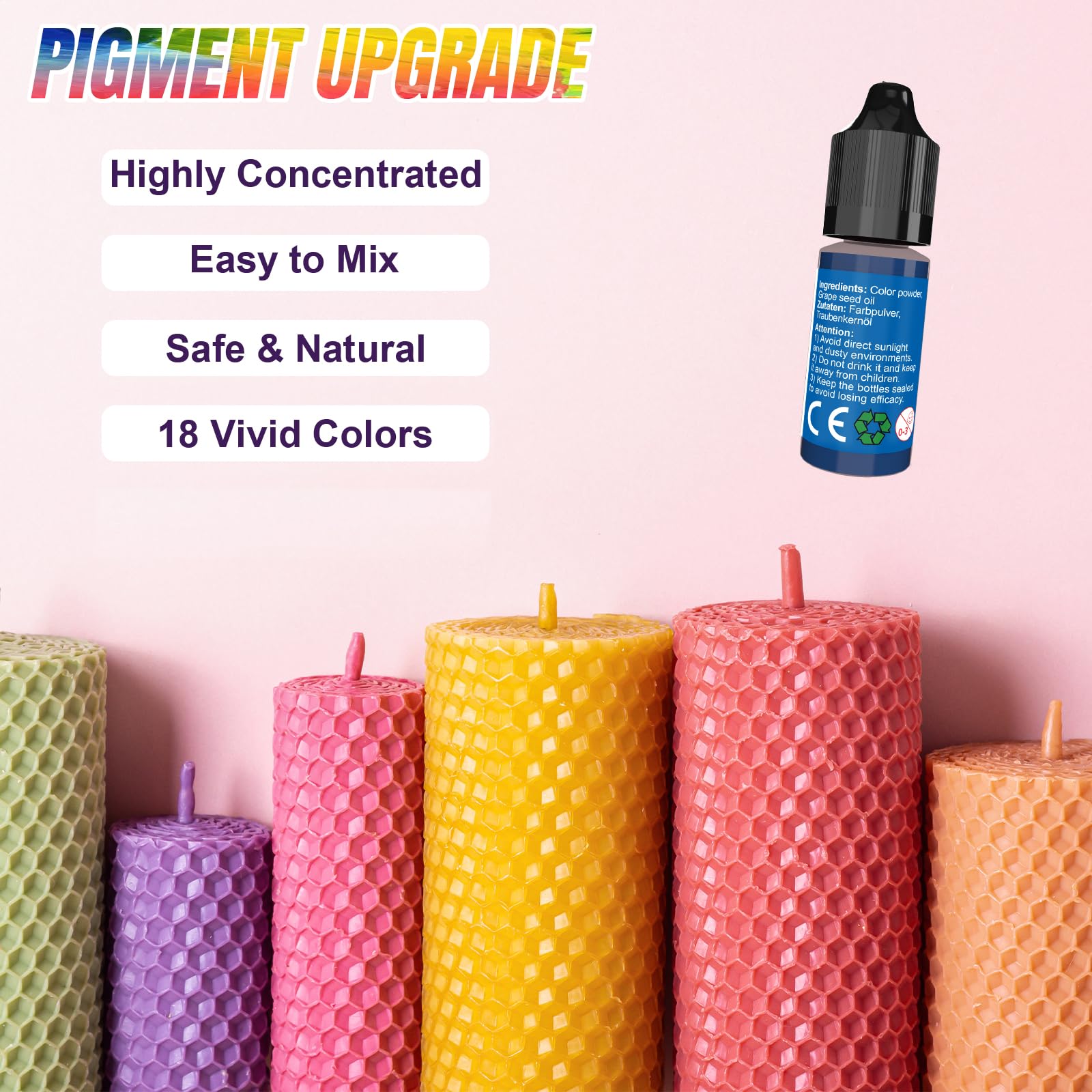 FansArriche Candle Dye - 18 Colors Liquid Oil-Based Dye for Candle Wax, Vivid Candle Color for DIY Candle Making, Highly Concentrated Natural Candle Color