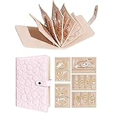 Xhwlgbal Travel Jewelry Organizer Case, Portable Jewelry Storage Roll Bag with Clear Zipper Velvet Pouch, Jewelry Holder Book Ring Binder for Bracelet, Necklace, Earring, Ring (Pink)